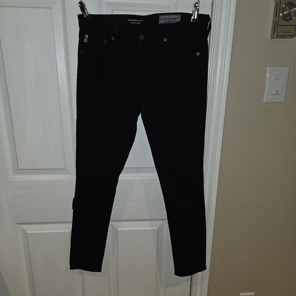 AG Adriano Goldschmied Women's Black Ripped Skinny Jeans